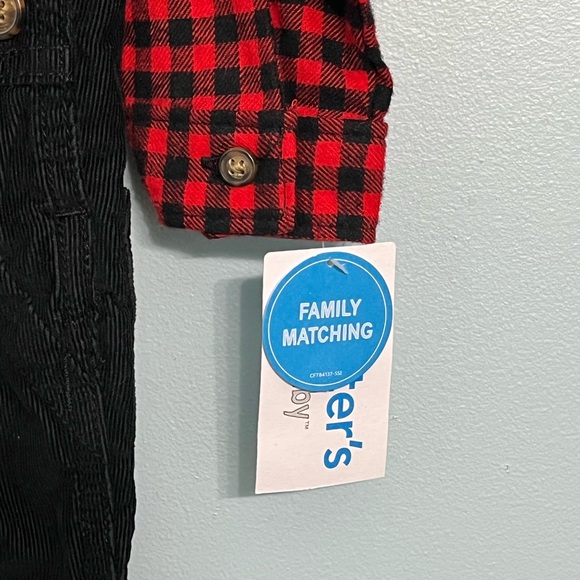 NWT Carter’s 12 month Boy Red Buffalo Plaid Corduroy Overall - Picture 5 of 7